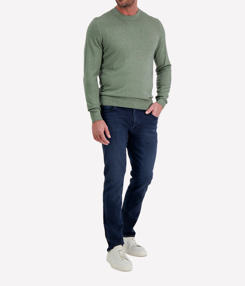 Gran Sasso Wool Crew Longsleeve in Forest – Front View Wool Knit