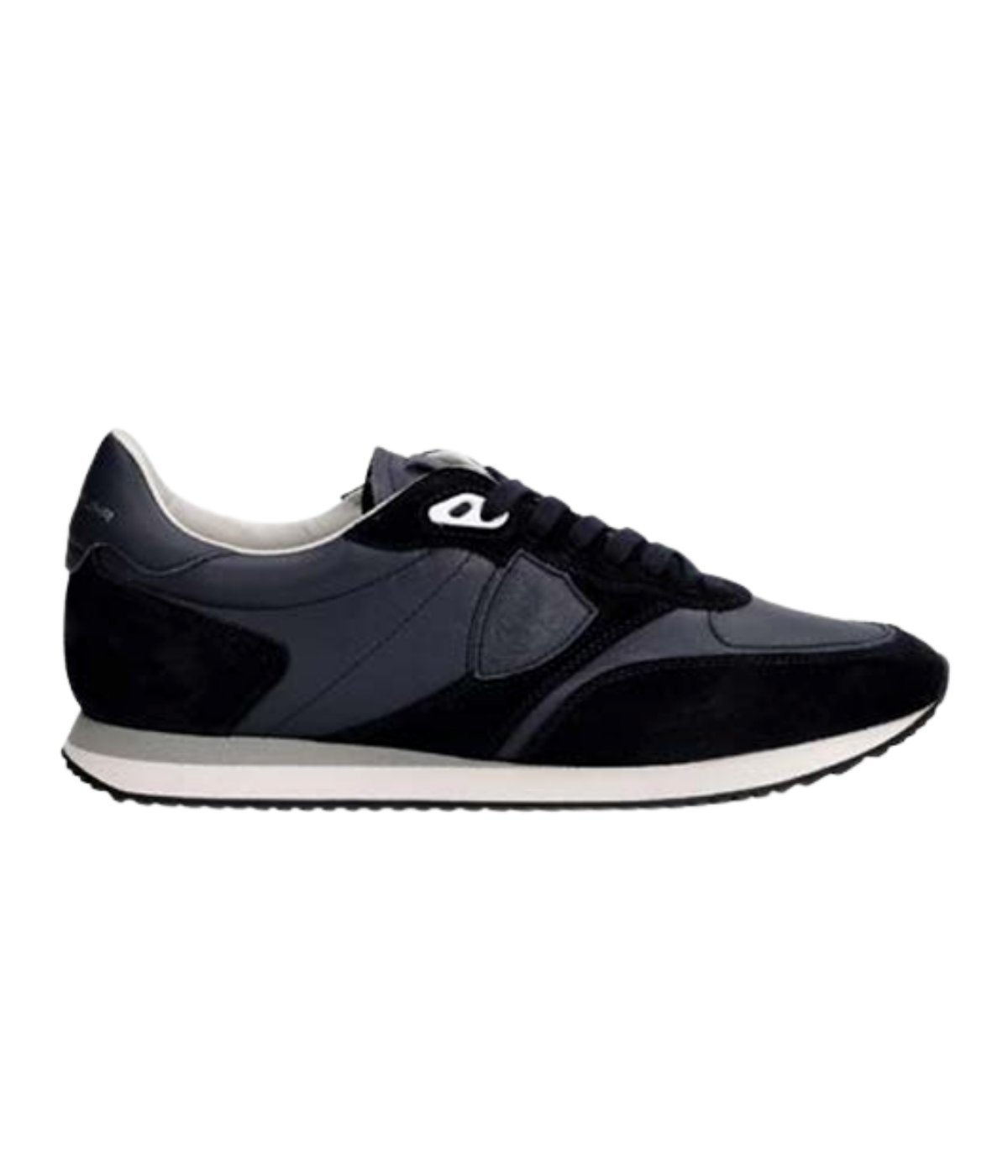 Philippe Model Blville Low Man in Veau Daim Navy side view featuring suede, leather and technical fabric upper