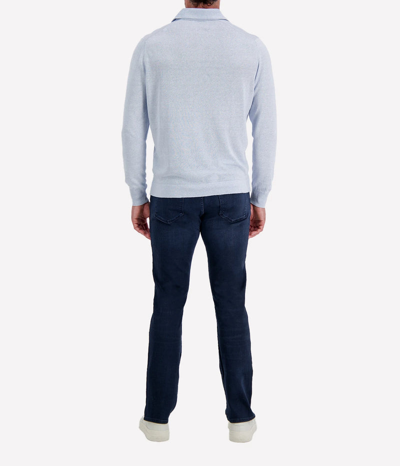 Gran Sasso Long Sleeve Polo in Sky Blue Speckle – Back View Open Collar Knit
