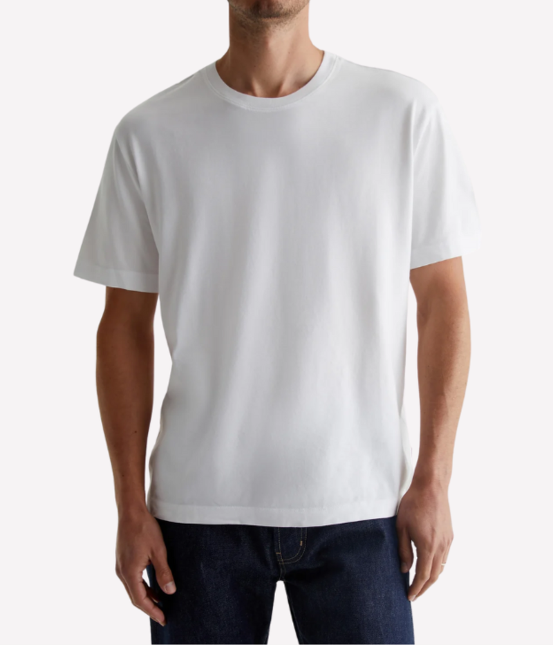 AG Wesley Crew True White On Model Front View Relaxed Fit T-Shirt
