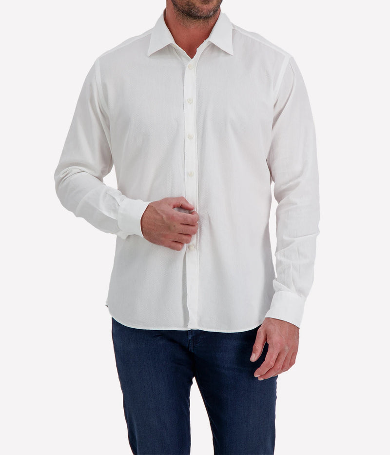 Osvaldo Trucchi Regular Fit Shirt WB0005 in White Textured – Front View Textured Dress Shirt