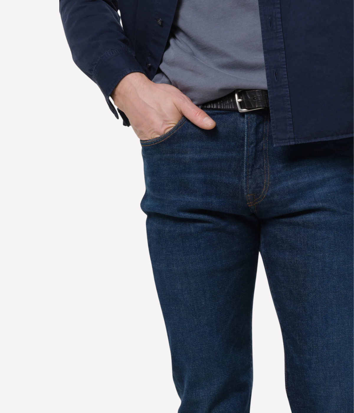 Close-up of waistband detail on Citizens of Humanity Elijah jeans in Dark Indigo