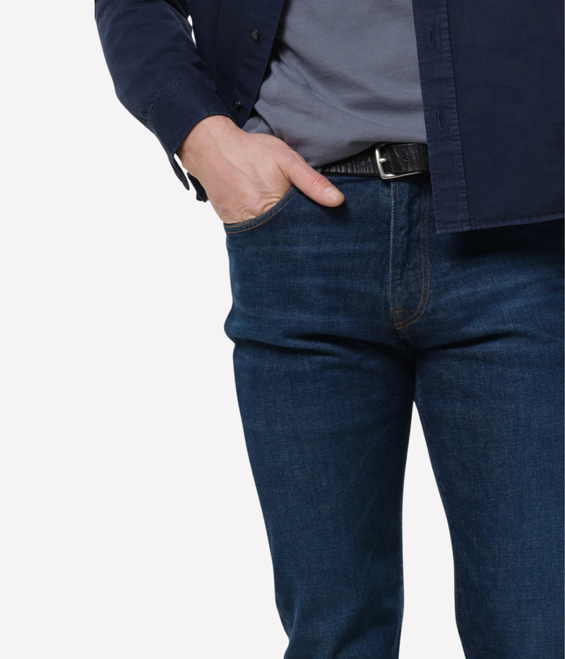 Close-up of waistband detail on Citizens of Humanity Elijah jeans in Dark Indigo