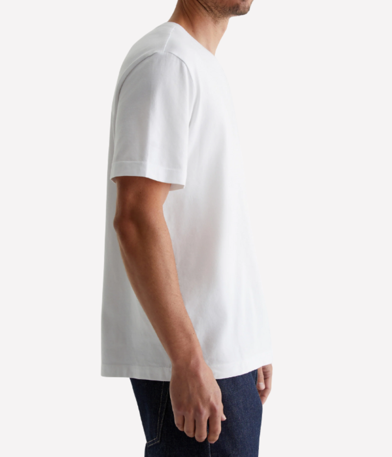 AG Wesley Crew True White On Model Side View Relaxed Fit T-Shirt