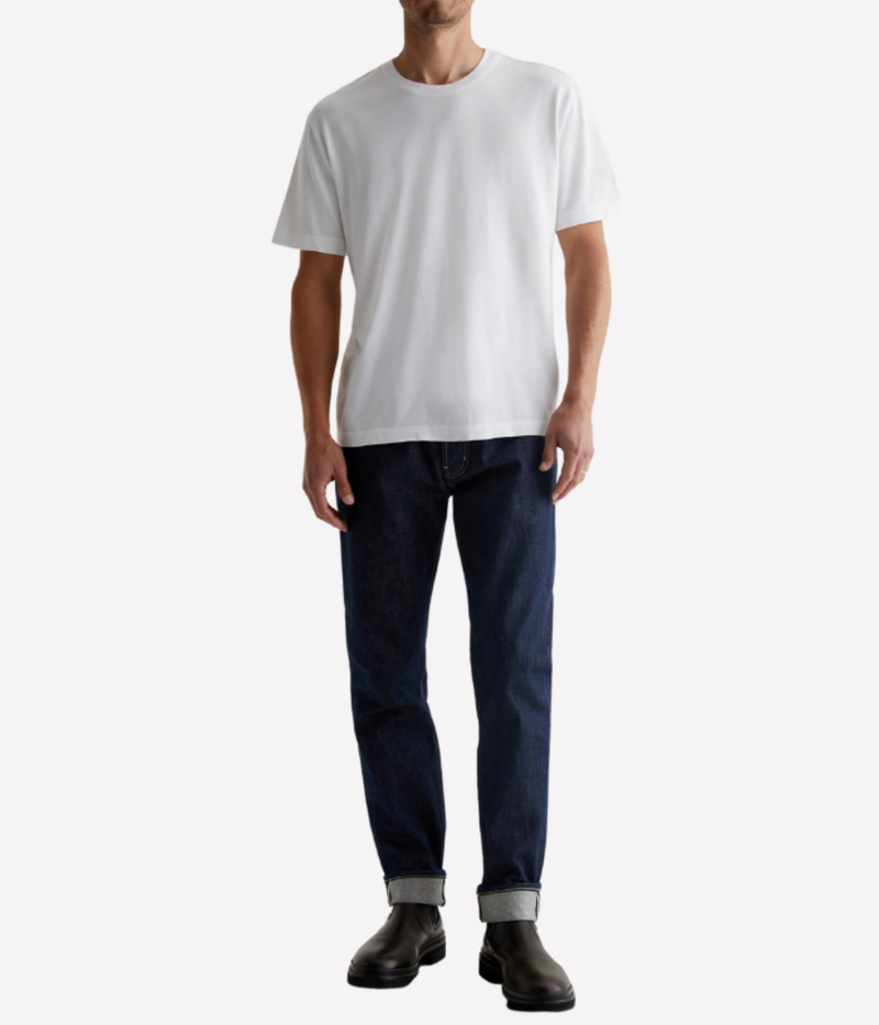 AG Wesley Crew True White On Model Full Length Front View Relaxed Fit T-Shirt