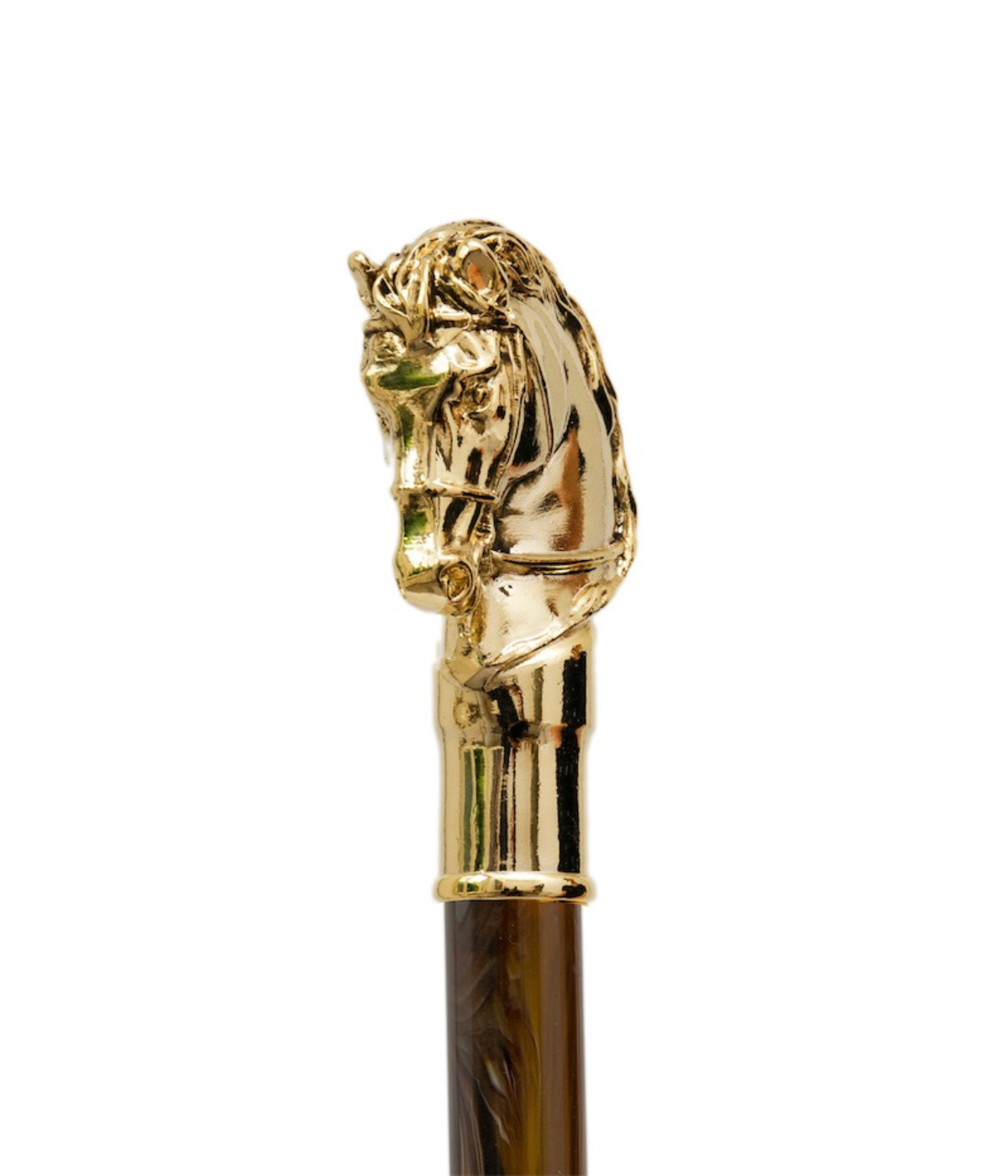 Pasotti Cavallo Gold Shoehorn in Perlato Moro - Gold horse closeup shot