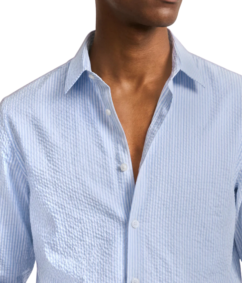 Justin Seersucker Stripe Shirt in Surfside Blue & Thasos Beach