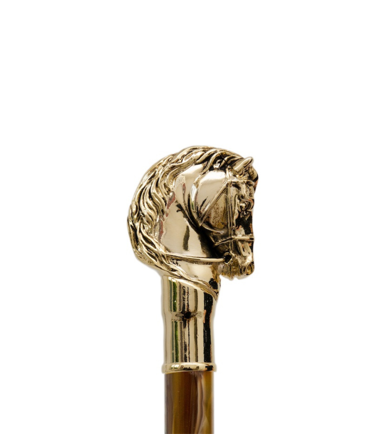 Pasotti Cavallo Gold Shoehorn in Perlato Moro - gold horse closeup shot