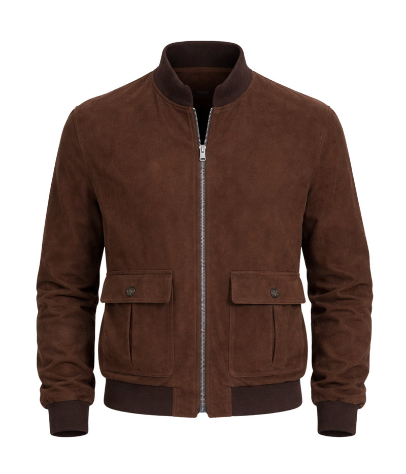 Reversible Valstarino Suede Jacket In Café Military