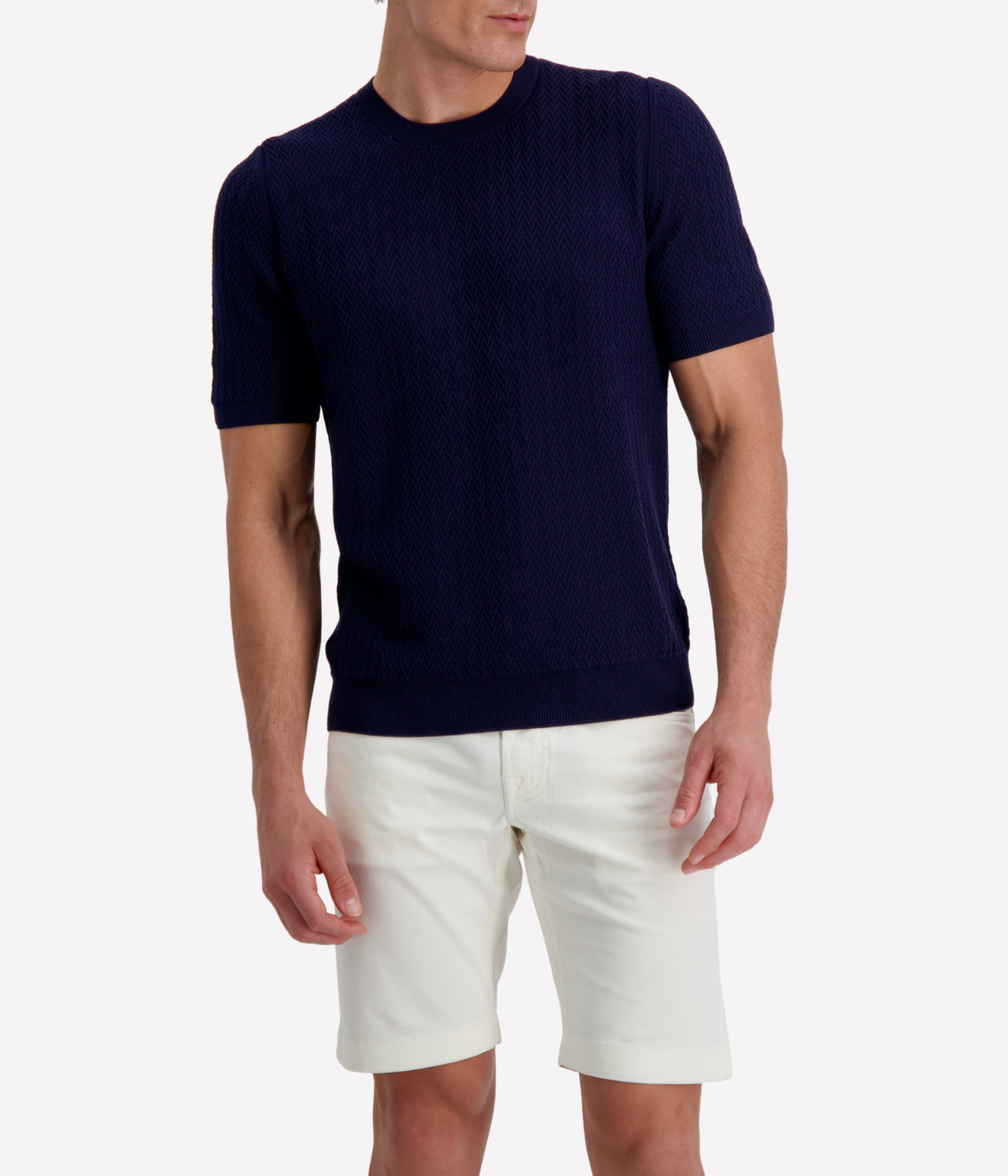 Chevron Knit Crew Neck Shirt in Navy