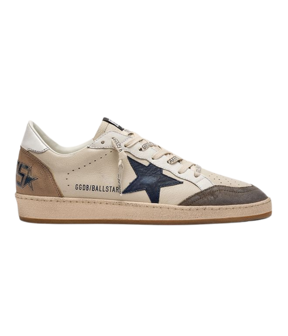 Golden Goose Ball Star Sneaker In Cream, White, Light Grey & Marble Blue - Side Shot