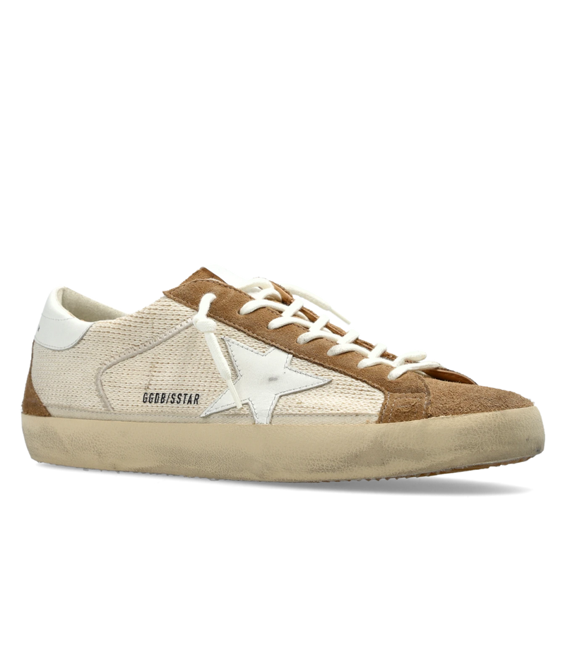 Golden Goose Super Star Sneaker in Cream, White & Brown - Angled Side Shot