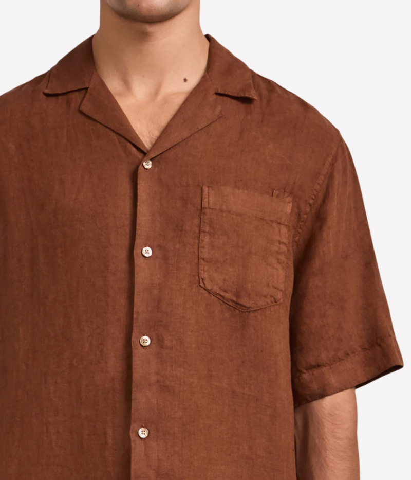 Angelo Short Sleeve Linen Shirt In Brown