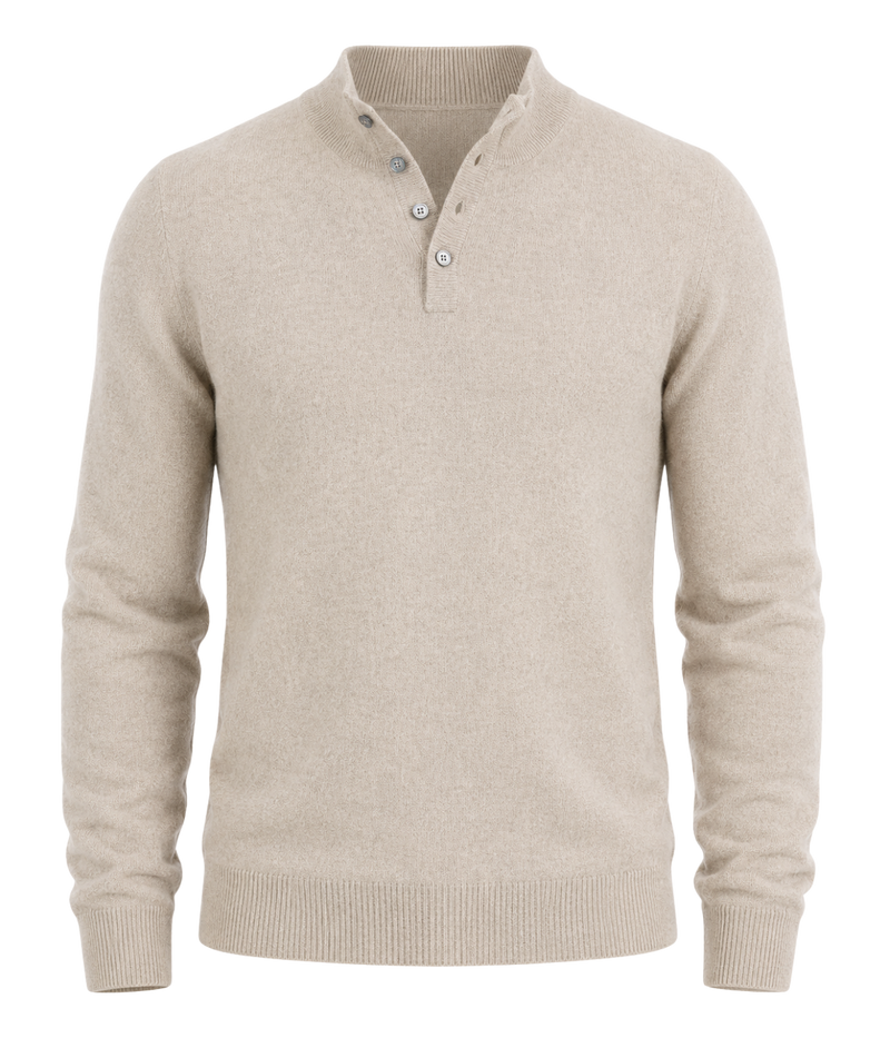 Mock Button Sweater in TAUPE
