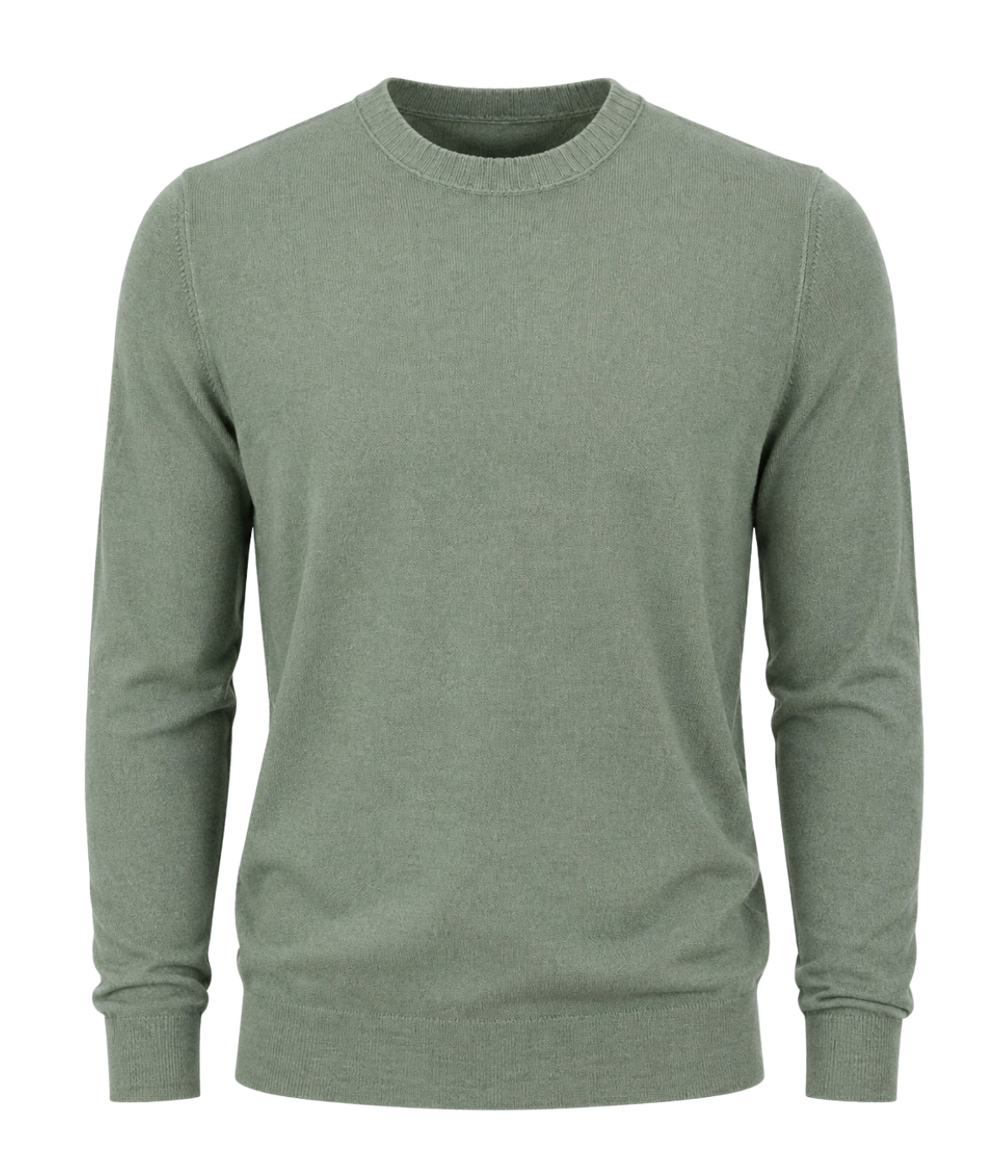 Gran Sasso Wool Crew Longsleeve in Forest – Ghost Mannequin Front View Wool Knit