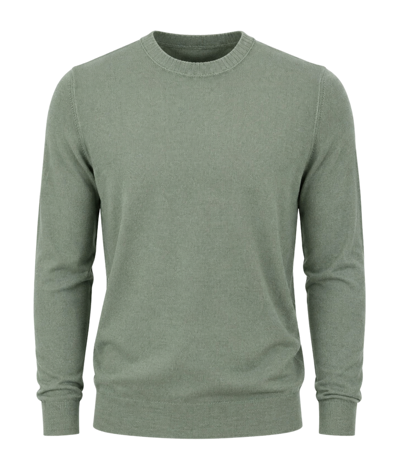 Gran Sasso Wool Crew Longsleeve in Forest – Ghost Mannequin Front View Wool Knit