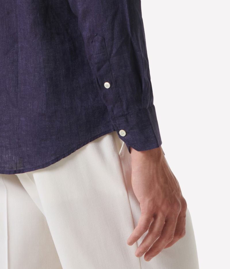 Antonio Linen Long Sleeve Shirt in Midnight