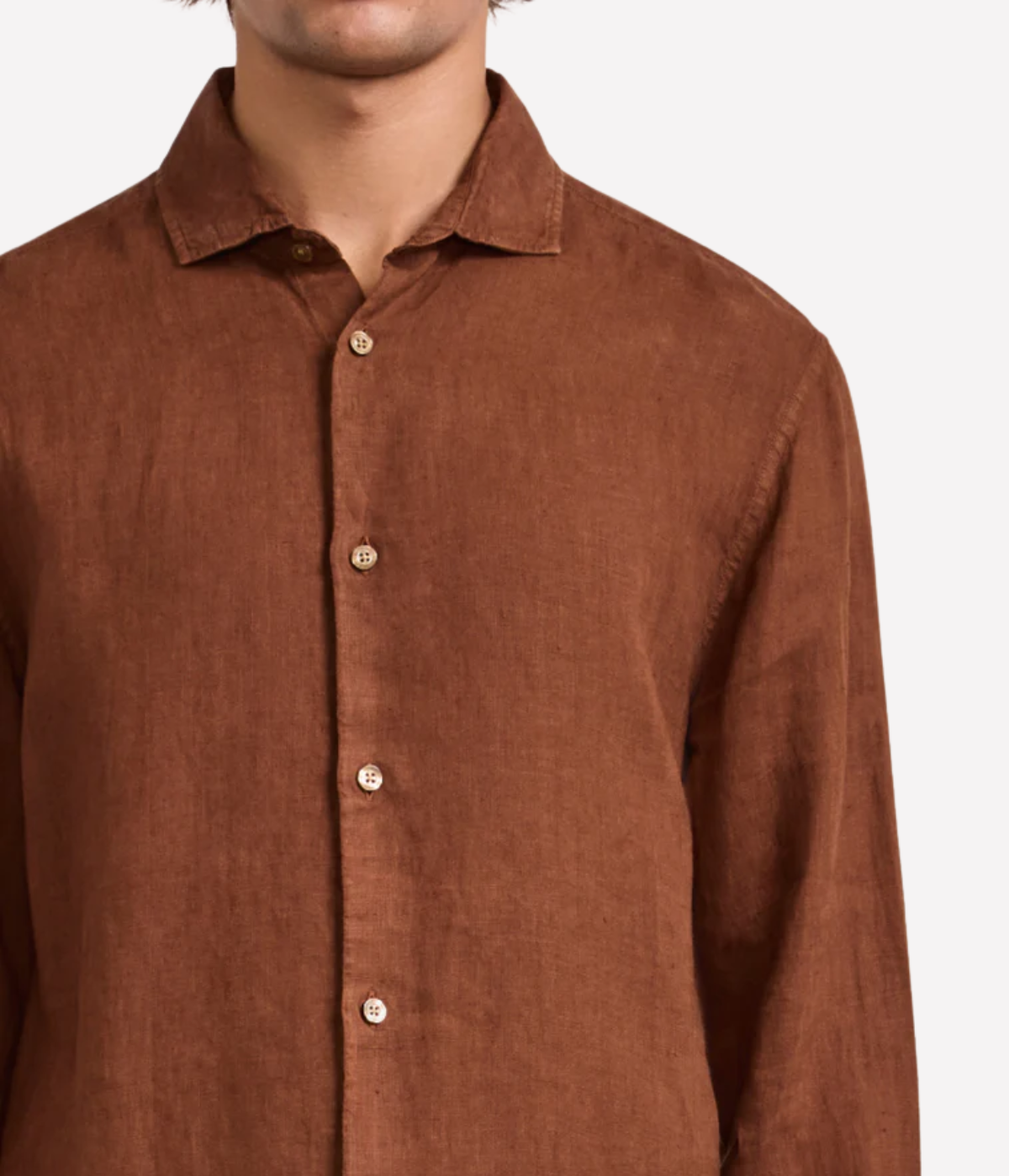 Antonio Long Sleeve Linen Shirt In Brown