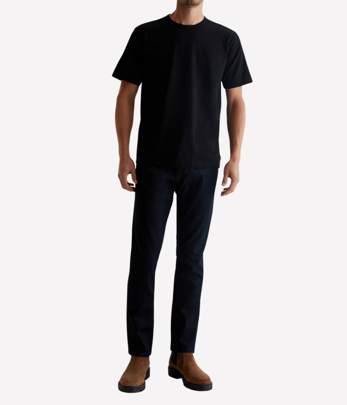 AG Jeans Bryce Crew in True Black – Full Length Front View on model Cotton Crew Neck T-Shirt