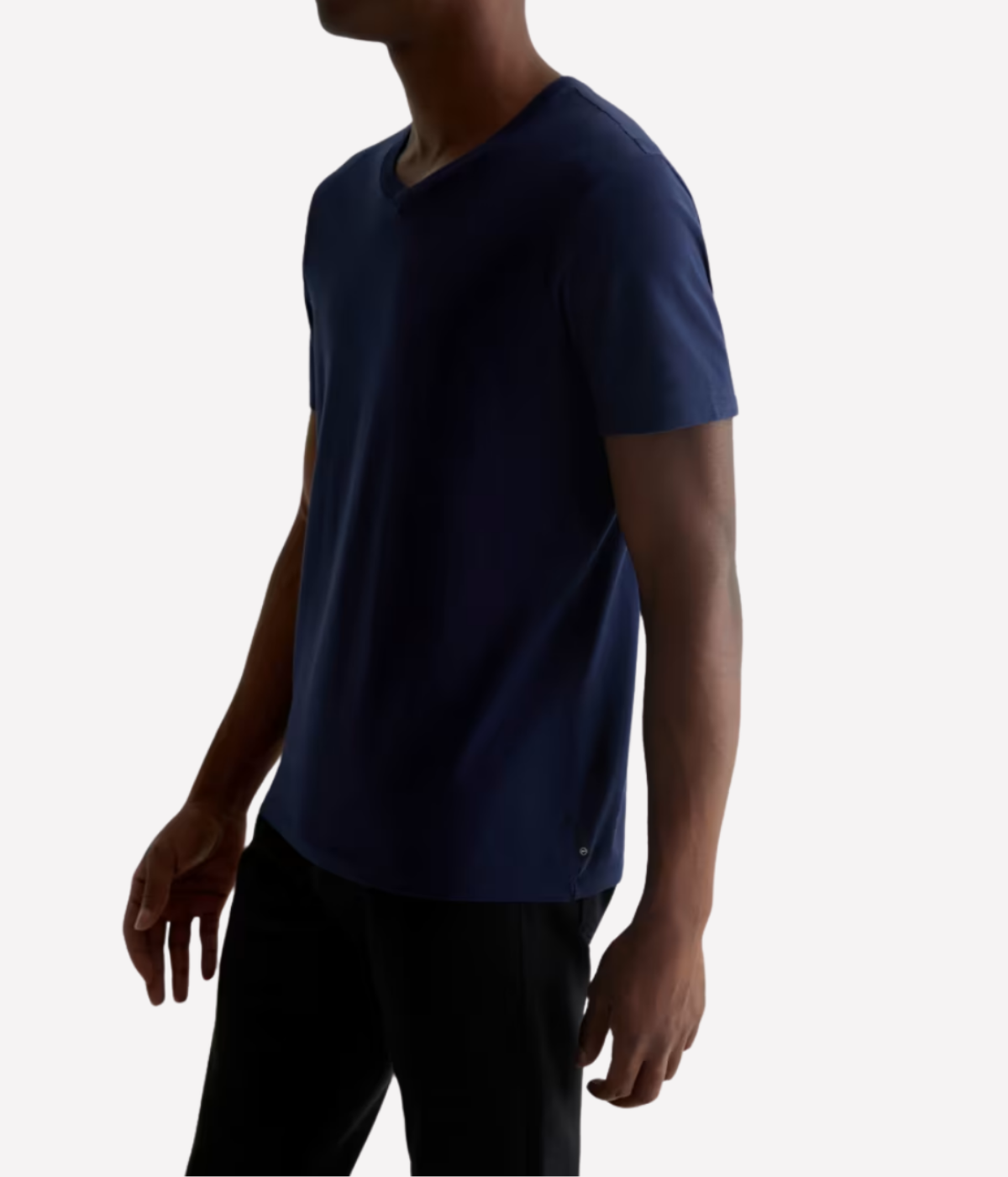 AG Bryce Vee Deep Navy On Model Angled View Cotton V-Neck T-Shirt