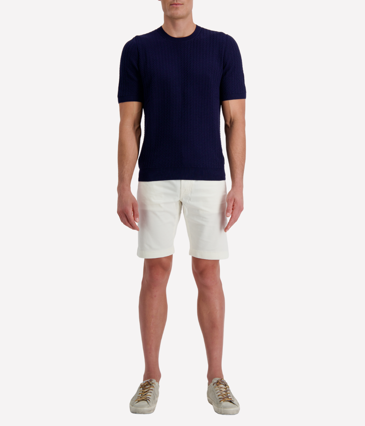 Chevron Knit Crew Neck Shirt in Navy