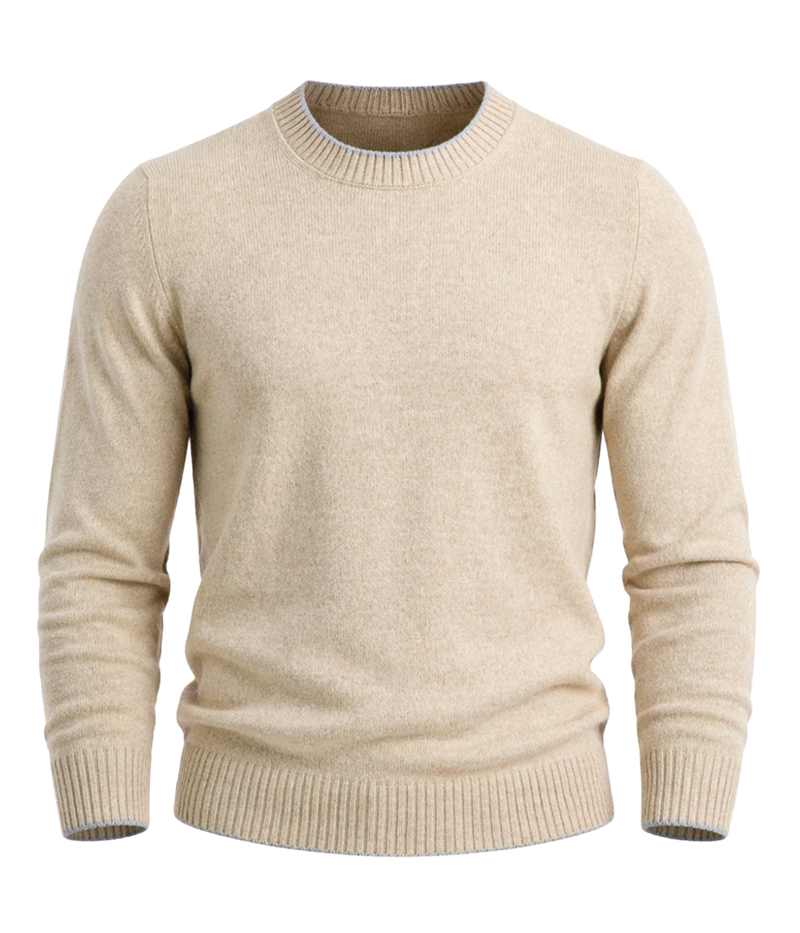 Crew Long Sleeve in Beige Grey Trim