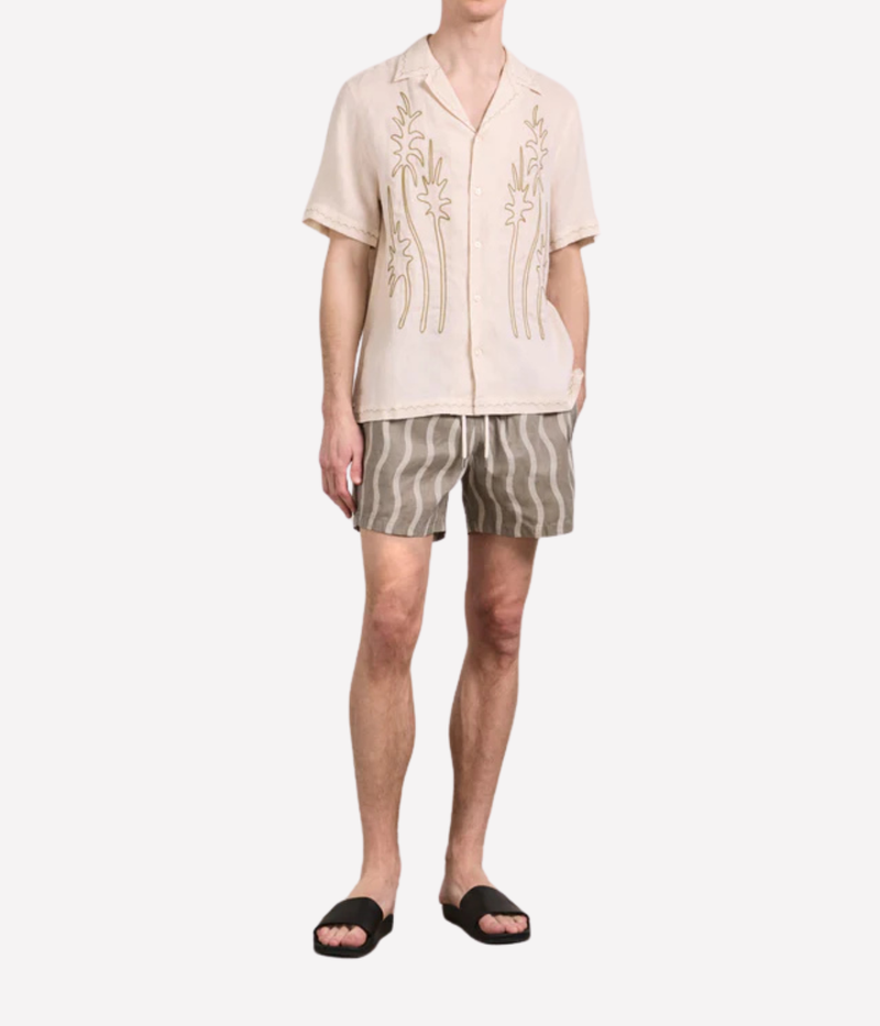 Frescobol Carioca Rio Sport Cabana Swim Short in Palm Green Full Length front view on model.