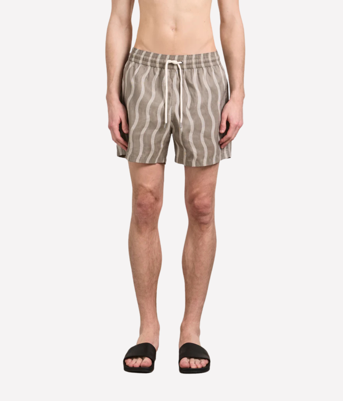 Frescobol Carioca Rio Sport Cabana Swim Short in Palm Green front view on model.