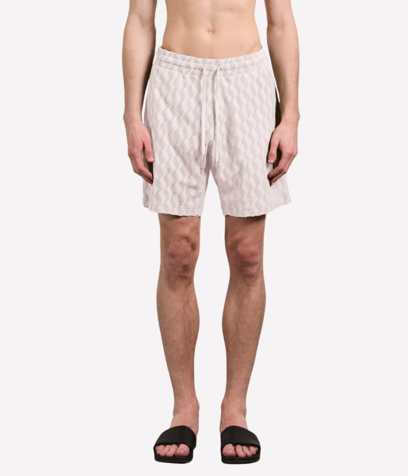 Frescobol Carioca Augusto Listra Jacquard Terry Shorts in Cream featuring a textured jacquard finish, elasticated drawstring waist and relaxed fit - Front Shot