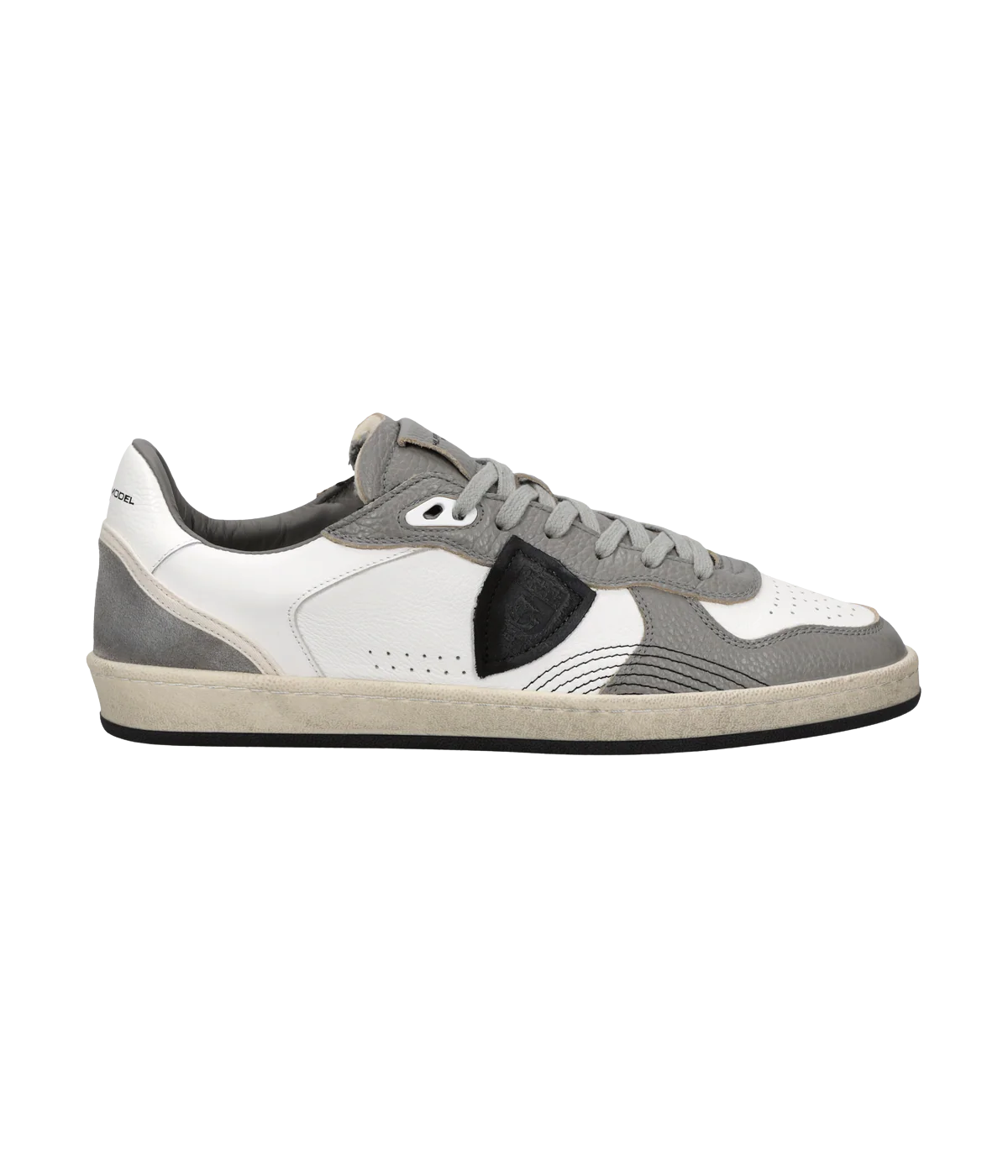 Philippe Model Pgal Low Man in Equipe Blanc Gris – Side View Leather Low Top Sneakers