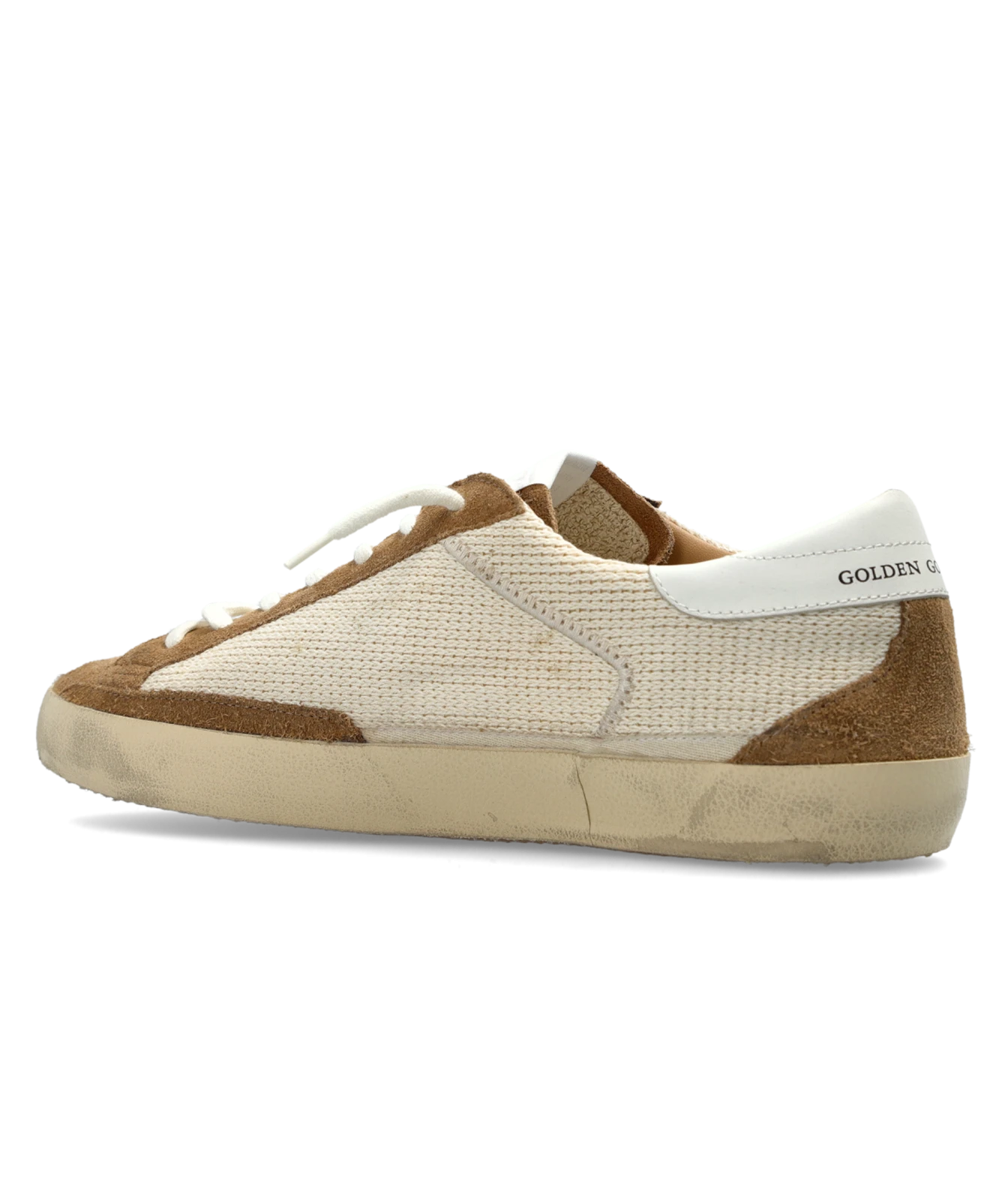 Golden Goose Super Star Sneaker in Cream, White & Brown - Angled Back Shot