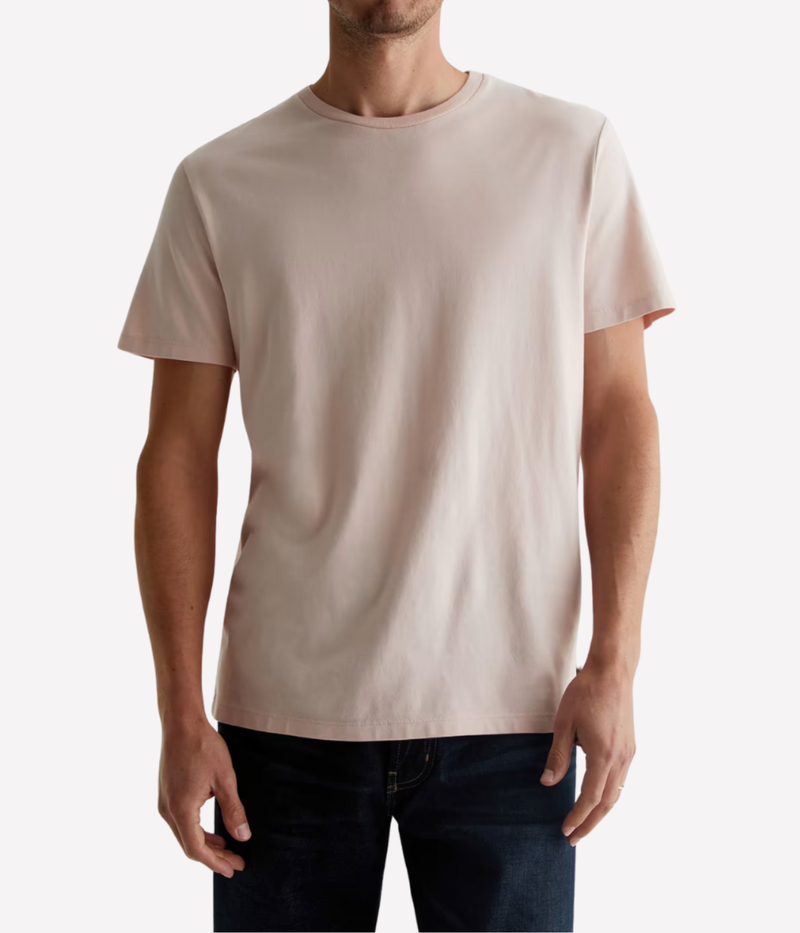AG Jeans Bryce Crew in Vintage Pink – Front View on Model Cotton Crew Neck T-Shirt