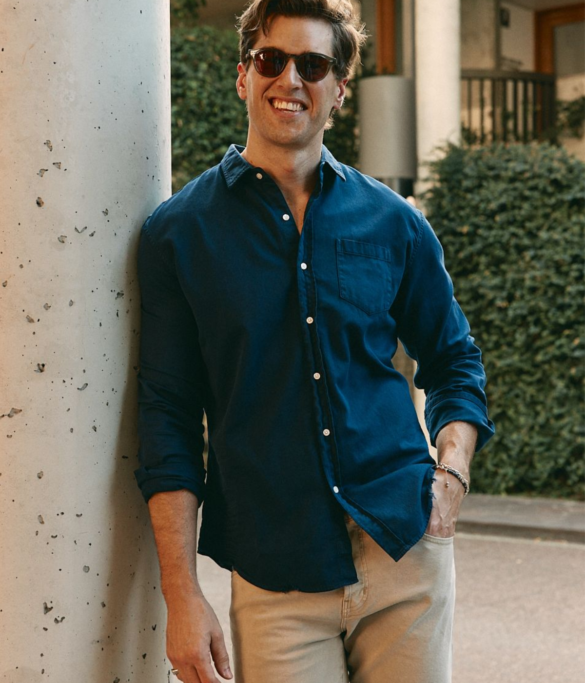 Luke Woven Button Up Shirt in Denim Navy