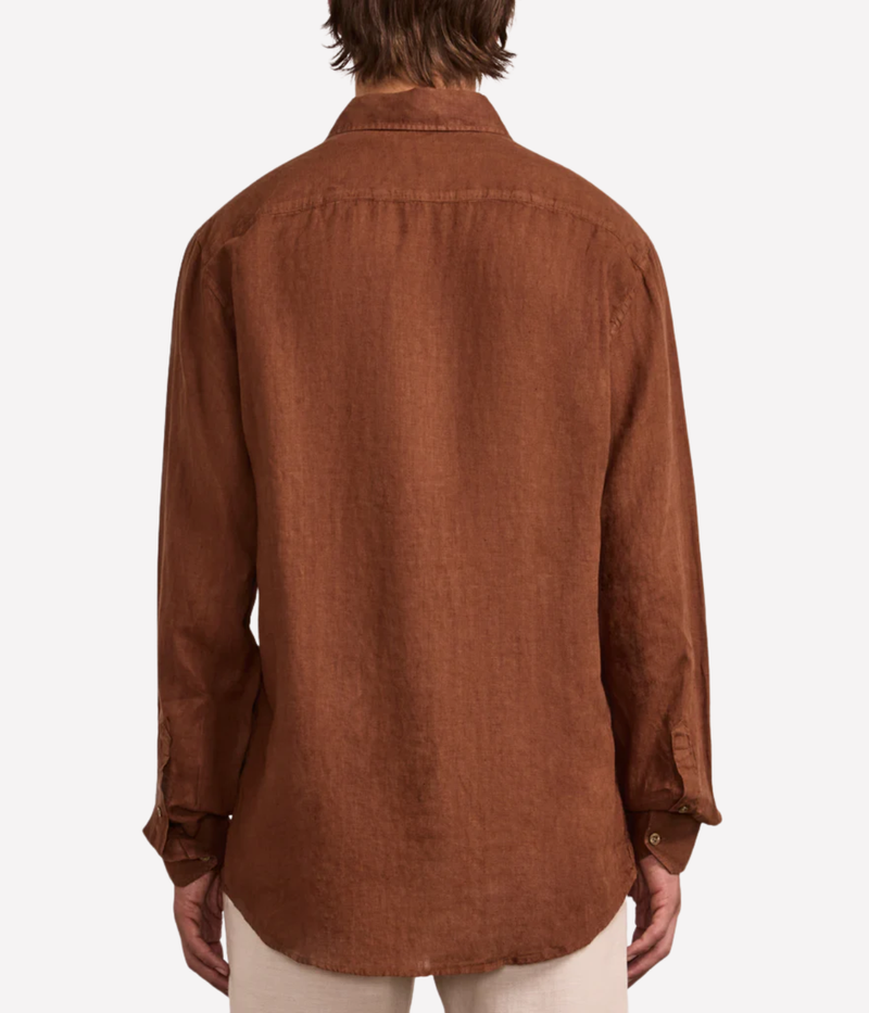 Antonio Long Sleeve Linen Shirt In Brown