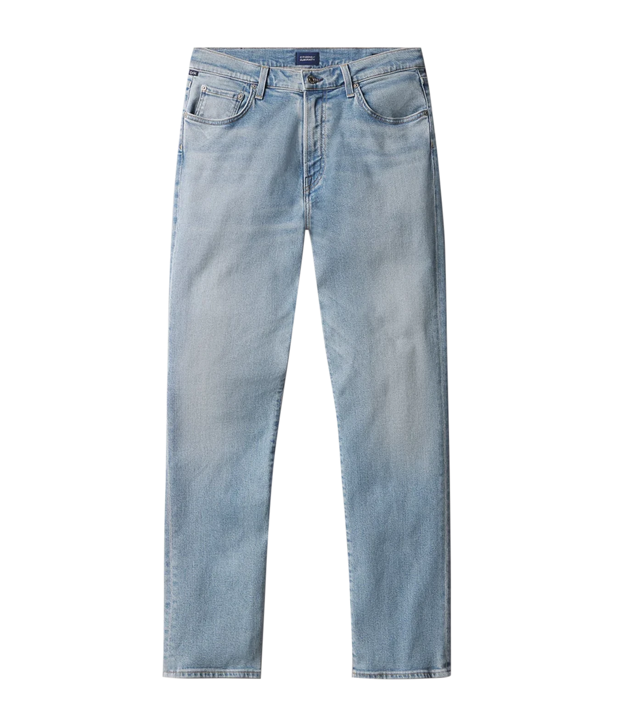Front flat lay of Citizens of Humanity London Tapered Slim Perform Jean in Light Wash