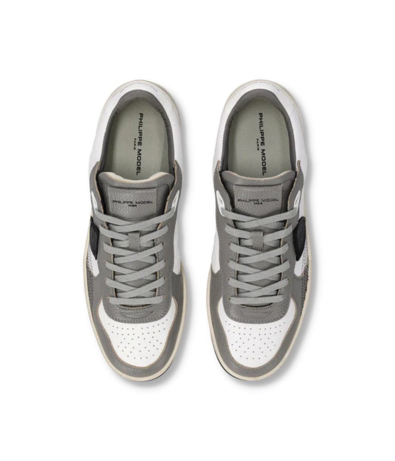 Philippe Model Pgal Low Man in Equipe Blanc Gris – Top View Leather Low Top Sneakers