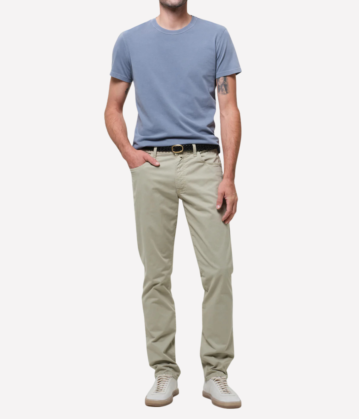 Citizens of Humanity Everyday Tee Organic Cotton T-Shirt in Stone Blue Full Length front view on model.