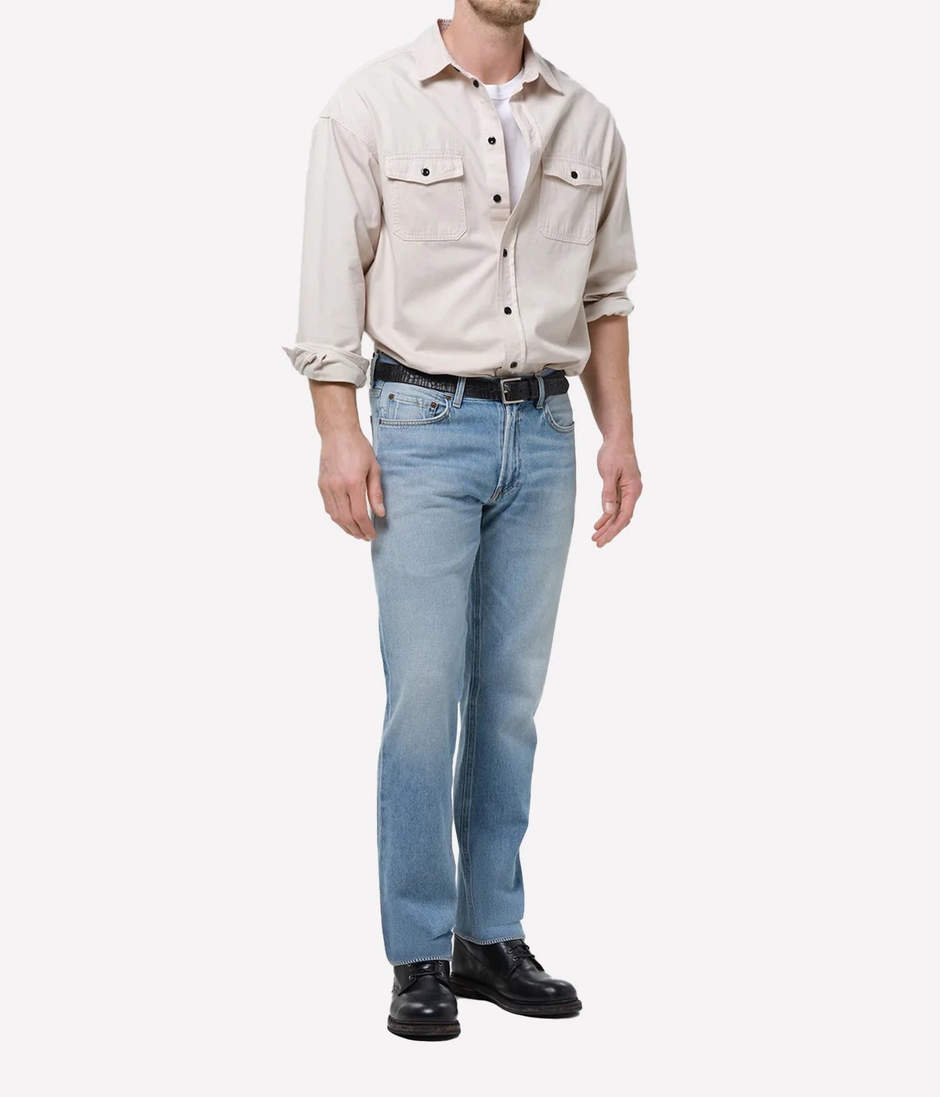 Citizens of Humanity Elijah Jean in Light Blue - angled side view on model