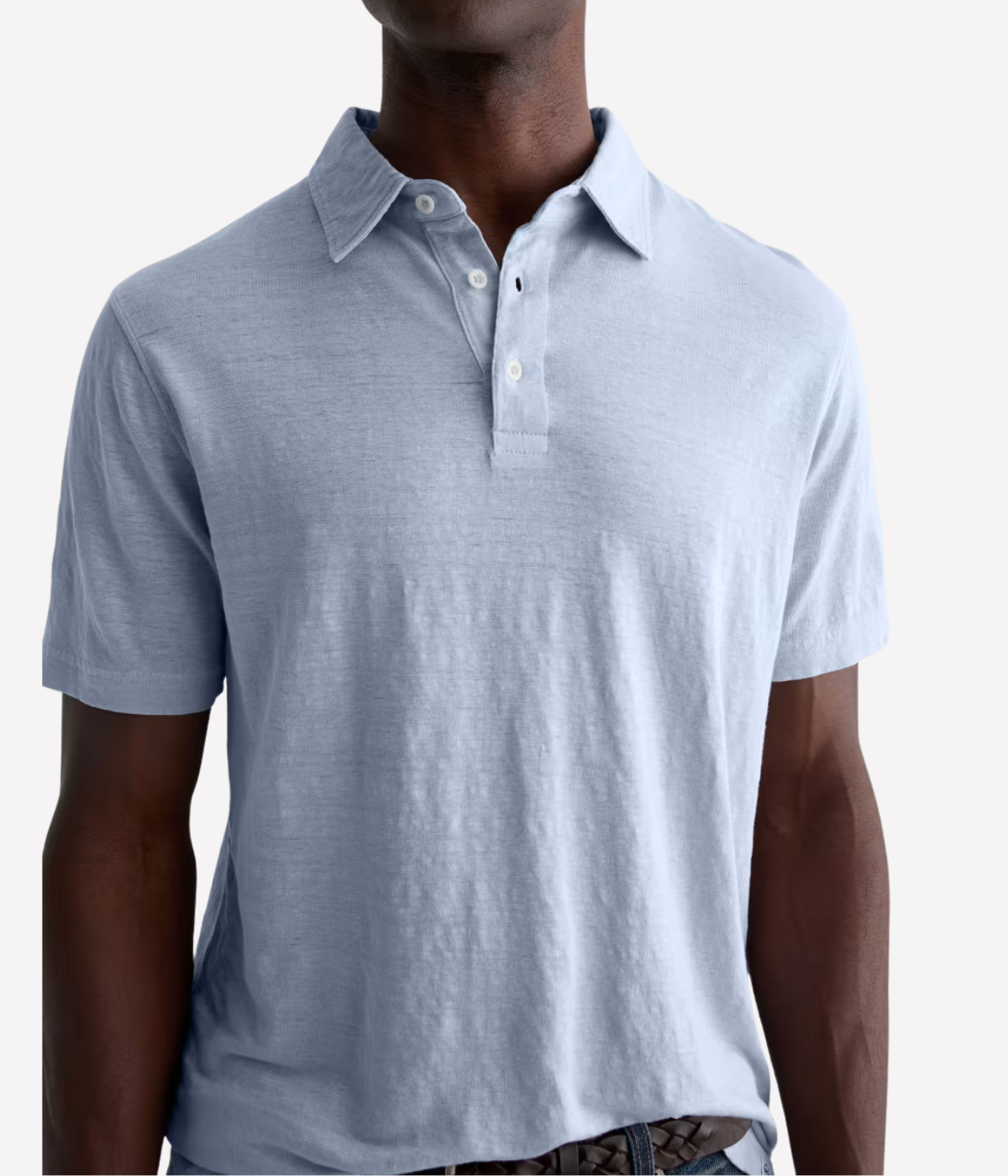 AG Bryce Short Sleeve Polo in Fresh Blue worn on model front view.
