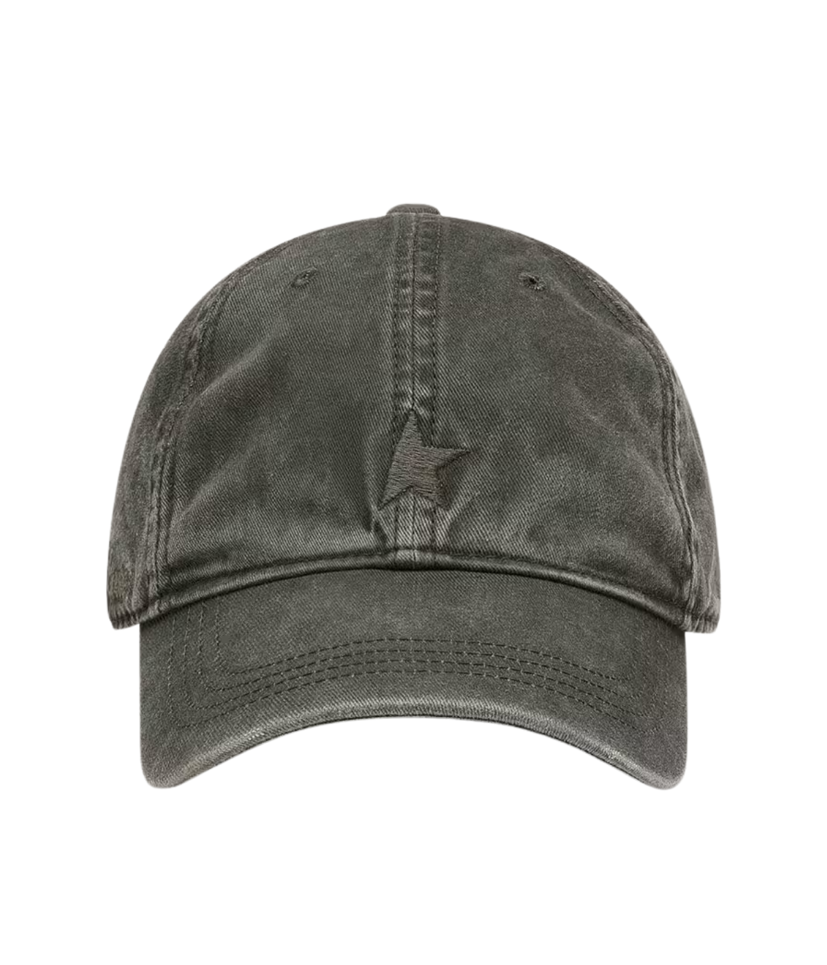 Golden Goose Journey Baseball Cap with Embroidered Star in Dark Kalamata front view featuring a tonal embroidered star and washed cotton construction.
