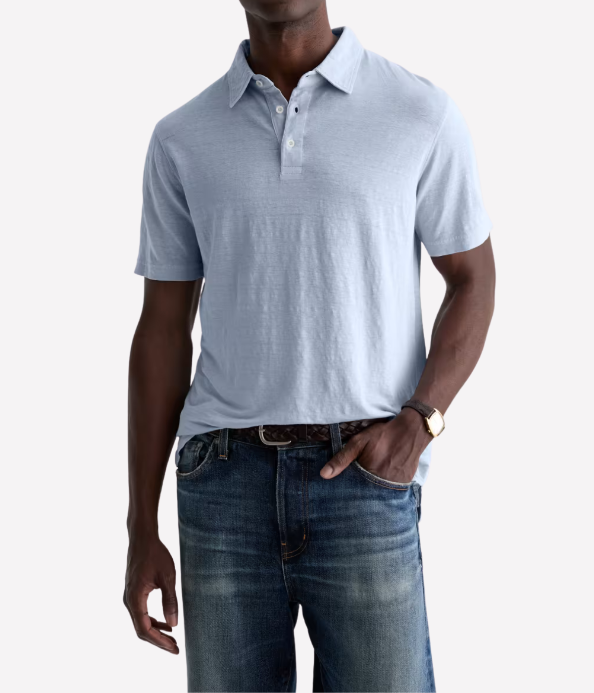 AG Bryce Short Sleeve Polo in Fresh Blue worn on model Front View