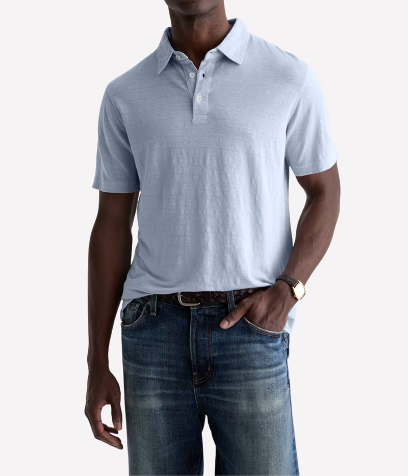 AG Bryce Short Sleeve Polo in Fresh Blue worn on model Front View