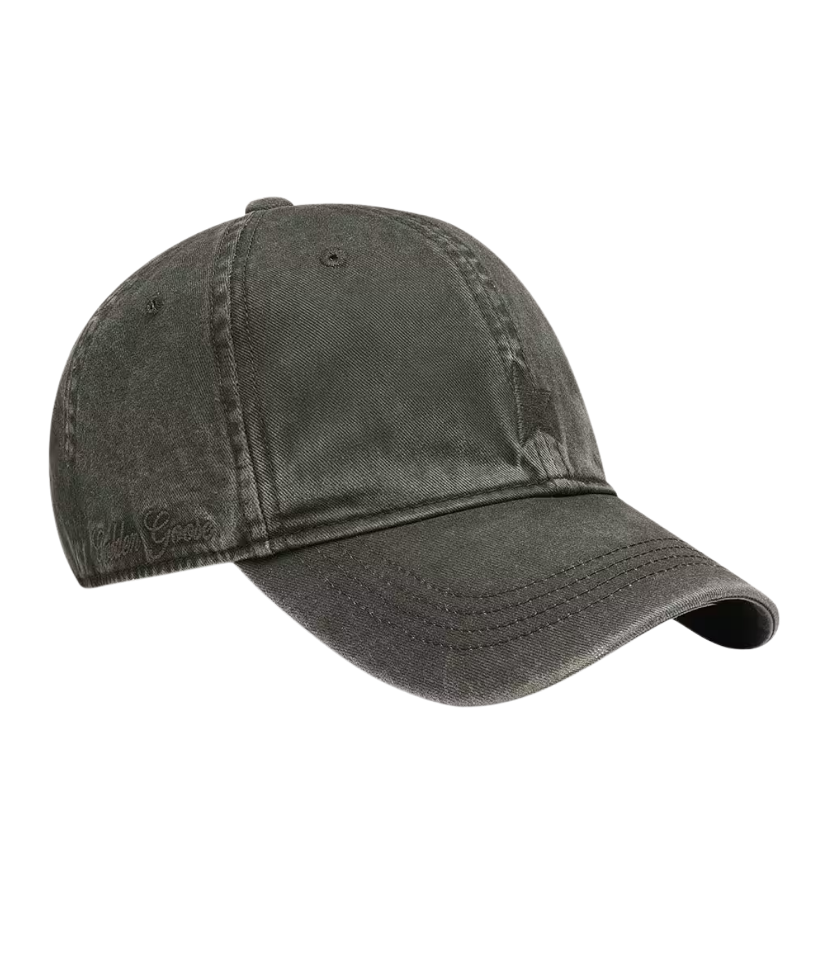 Golden Goose Journey Baseball Cap with Embroidered Star in Dark Kalamata side view featuring a tonal embroidered star and washed cotton construction.