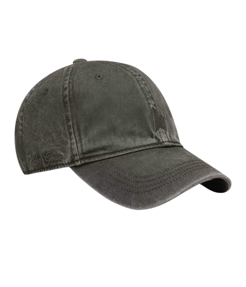 Golden Goose Journey Baseball Cap with Embroidered Star in Dark Kalamata side view featuring a tonal embroidered star and washed cotton construction.
