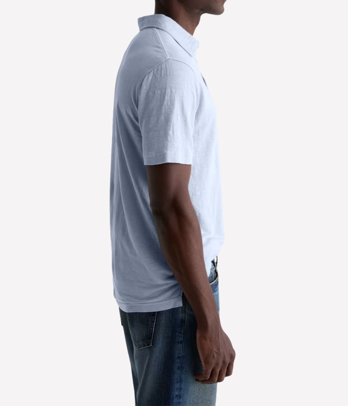 AG Bryce Short Sleeve Polo in Fresh Blue worn on model Side View