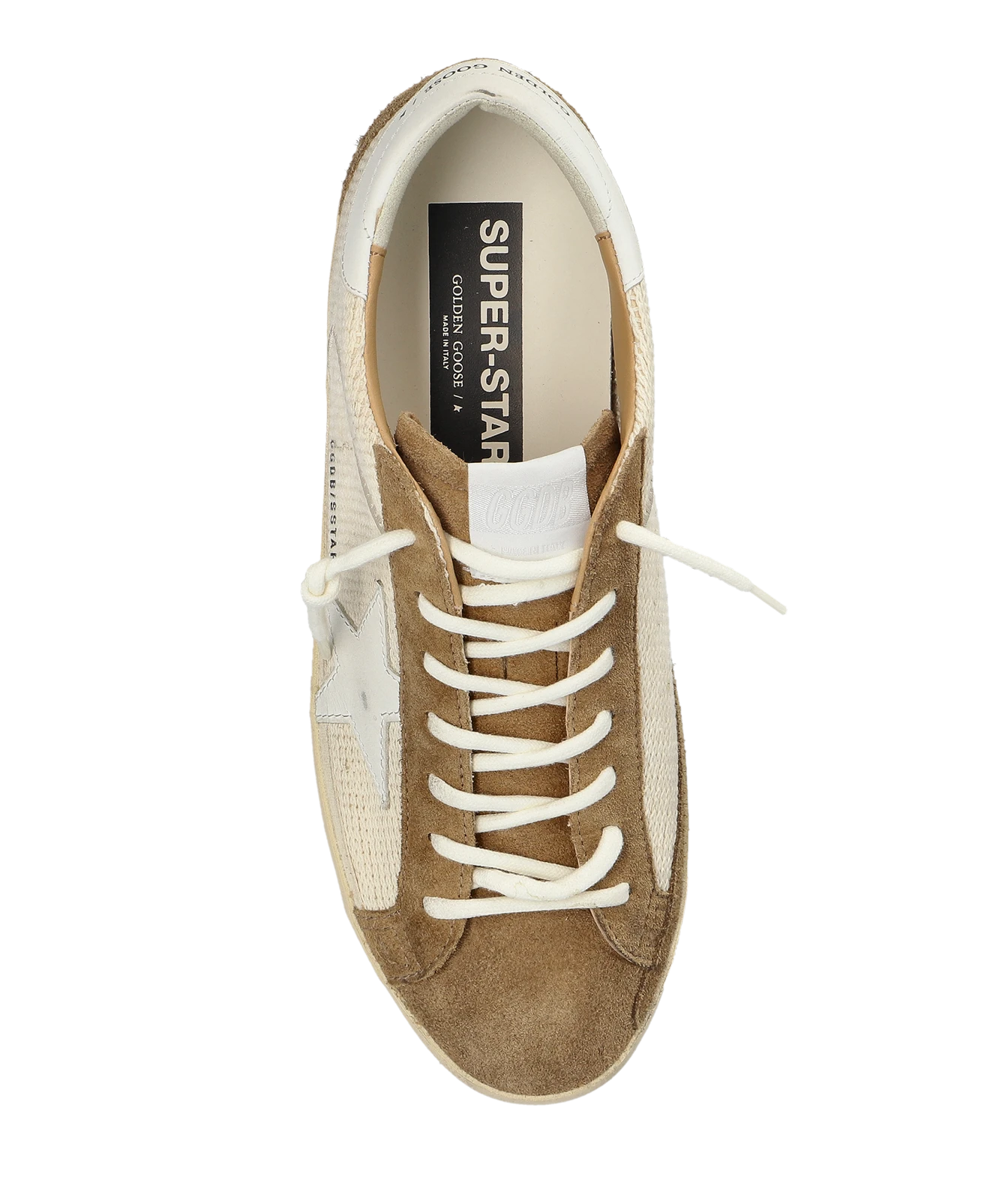 Golden Goose Super Star Sneaker in Cream, White & Brown - Top Shot