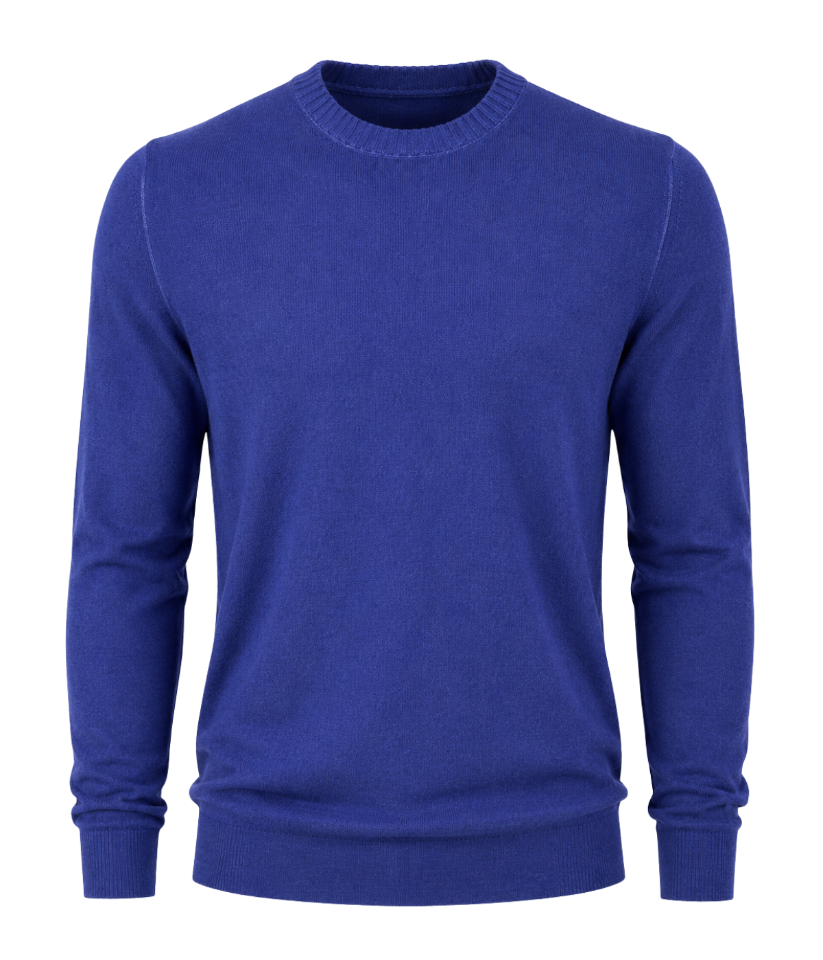 Gran Sasso Wool Crew Longsleeve in Blue – Ghost Mannequin Front View Fine Wool Knit