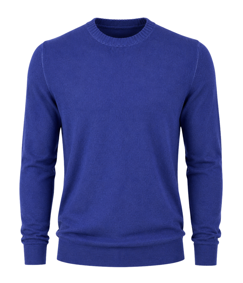 Gran Sasso Wool Crew Longsleeve in Blue – Ghost Mannequin Front View Fine Wool Knit