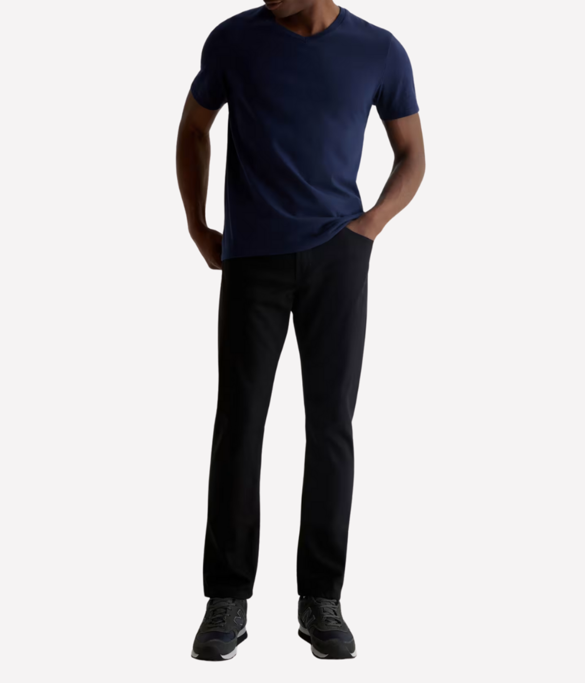 AG Bryce Vee Deep Navy On Model Full Length Front View Cotton V-Neck T-Shirt
