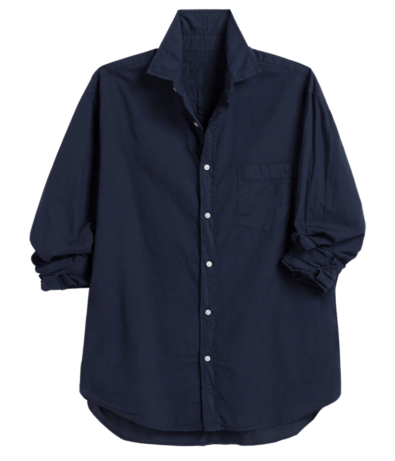 Luke Woven Shirt in Navy Poplin